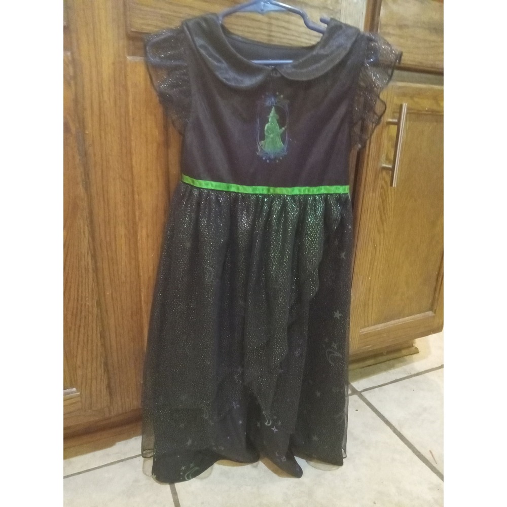 Wicked Universal Studios Elphaba Witch Dress Girls 5T Black Green Glitter Star